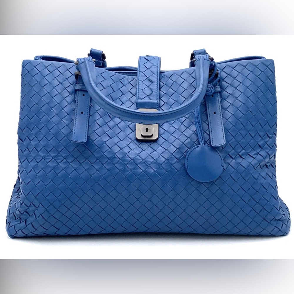 Bottega Veneta Blue Intrecciato Tote medium